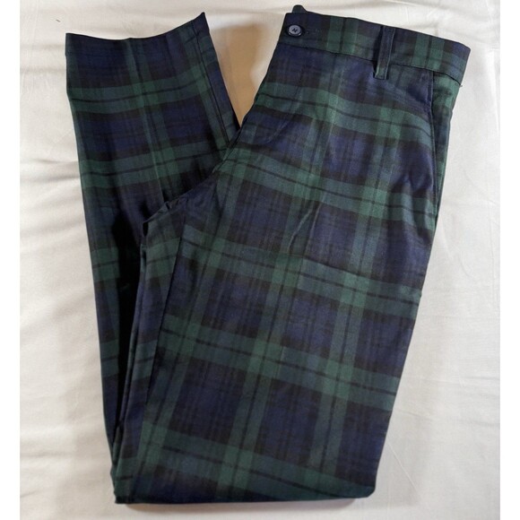 Run & Fly Pants Mens 32 Black Watch Tartan Check Slim Fit Straight Leg Punk Goth - Picture 1 of 9